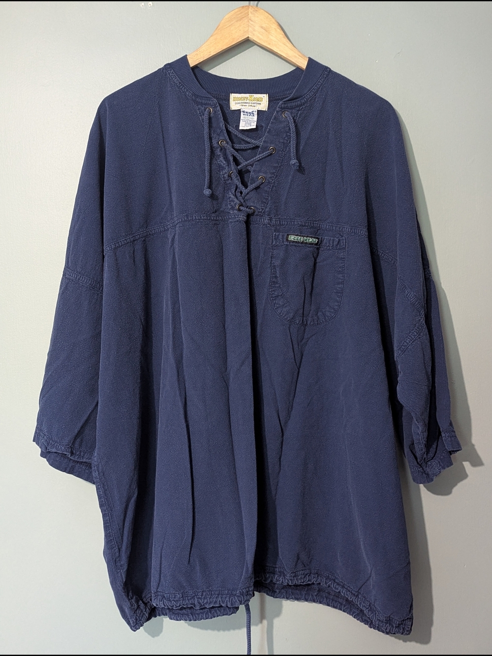 Vintage 90s Grunge Navy Lace-Up Pullover Shirt Fisherman‎ Smock Retro Outdoor